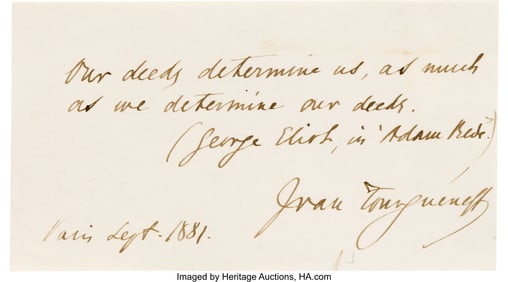 47205: Ivan Turgenev Autograph Quote Signed. 4 3/8 x 2