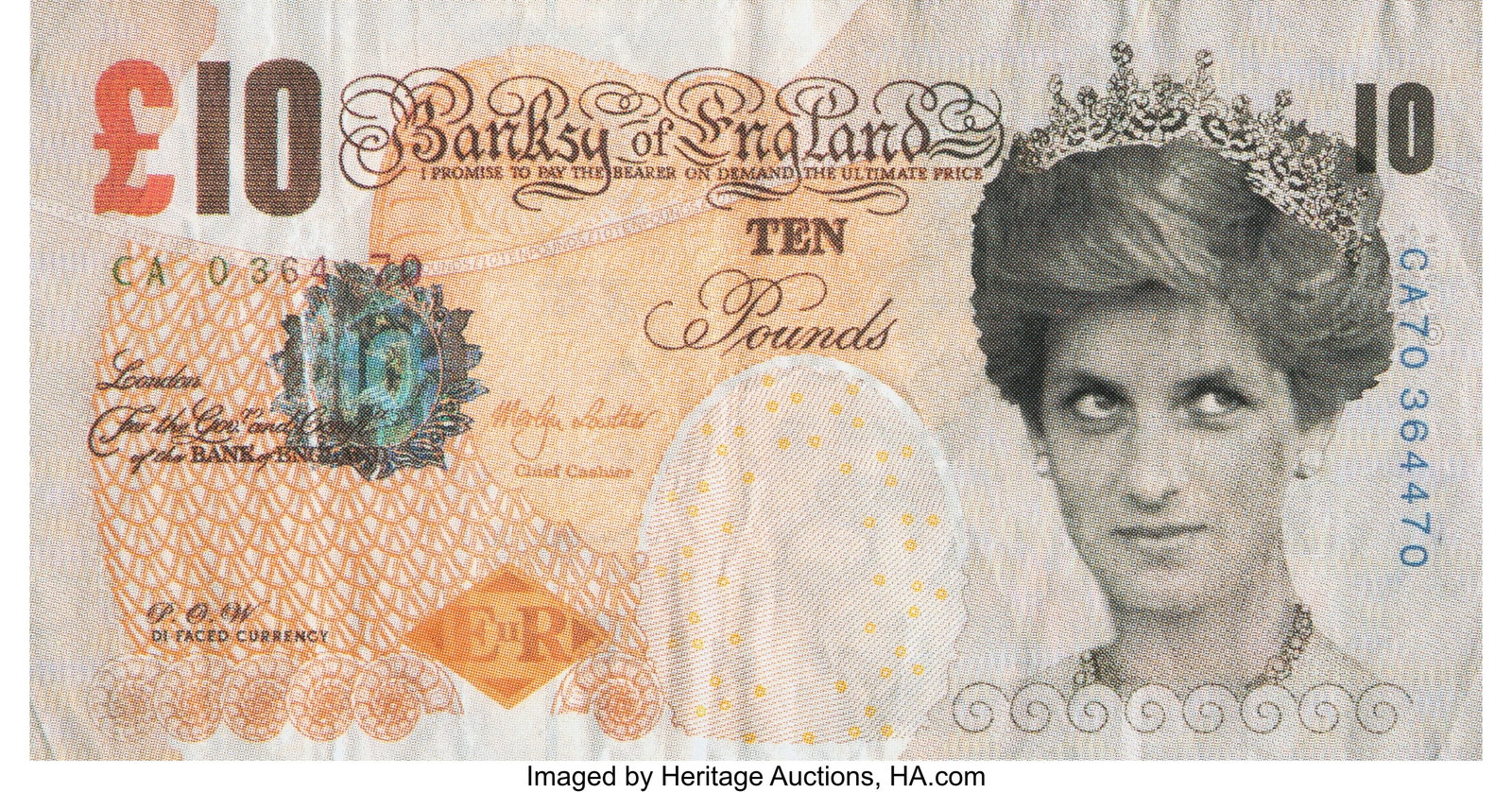 After Banksy Di-Faced Tenner, 10GBP Note Offset: After Banksy Di-Faced Tenner, 10GBP Note Offset lithograph in colors on paper 3 x 6 inches (7.6 x 15.2 cm) (sheet) HID03101062020 © 2025 Heritage Auctions 