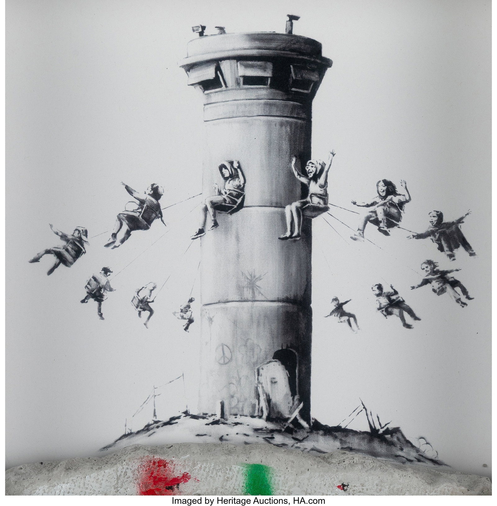 After Banksy Walled Off Hotel Box, 2017 Lithogra: After Banksy Walled Off Hotel Box, 2017 Lithograph with concrete 10 x 10 x 2 inches (25.4 x 25.4 x 5.1 cm) This lot is accompanied by the original receipt of purch