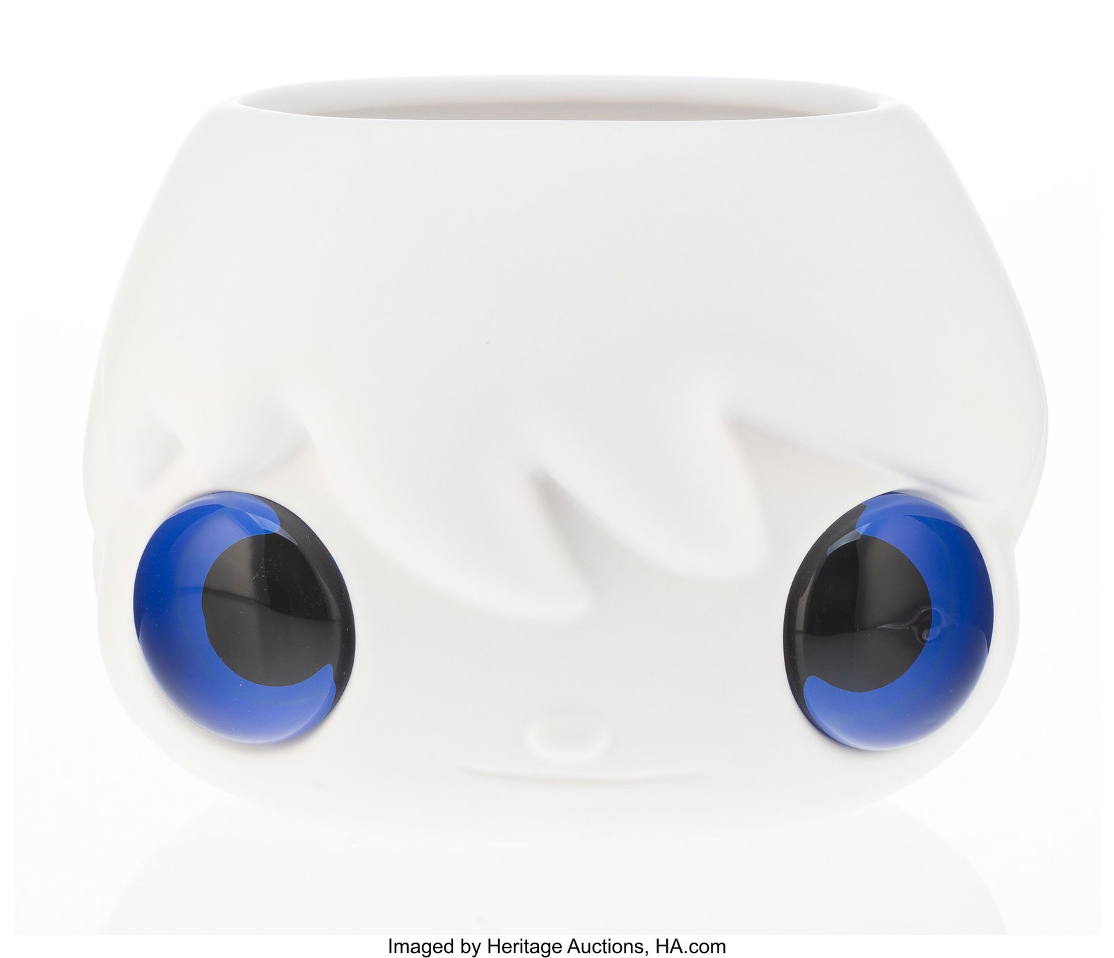 Javier Calleja (b. 1971) Pot Pop Top (Short) (Wh: Javier Calleja (b. 1971) Pot Pop Top (Short) (White/Blue), 2021 Ceramic with glass 7-3/4 x 8 x 6-1/2 inches (19.6 x 20.3 x 16&