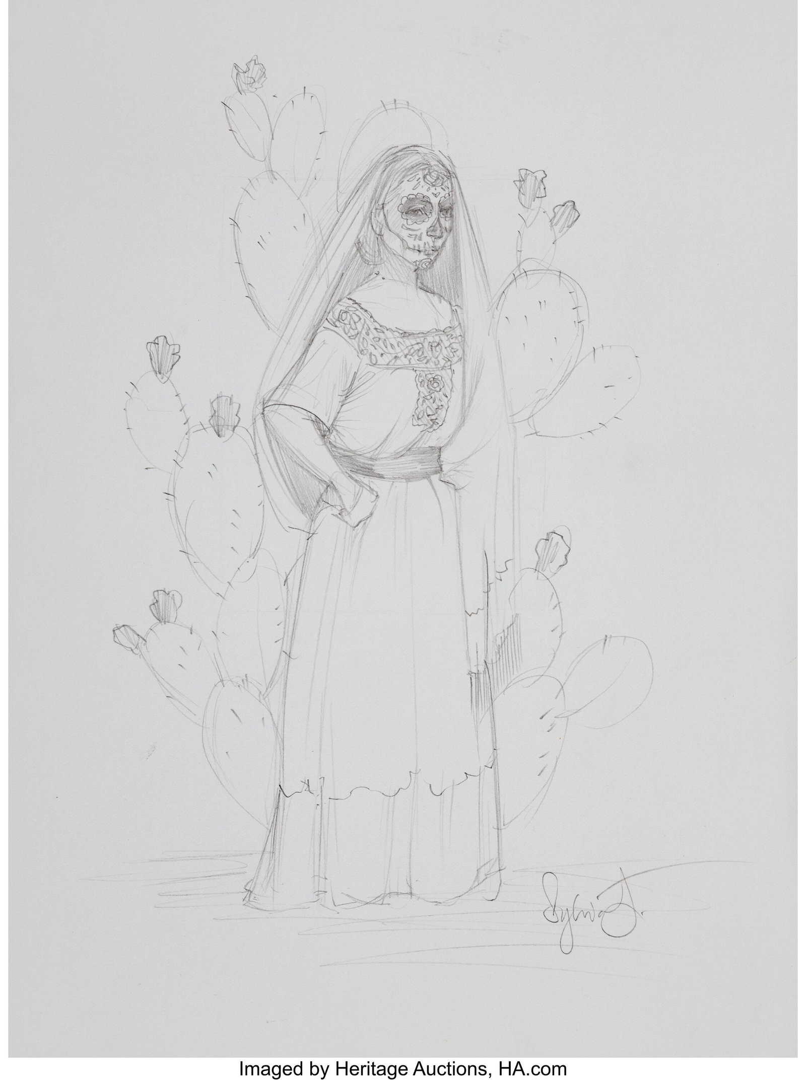 Sylvia Ji (b. 1982) Woman by Cactus Sketch Penci: Sylvia Ji (b. 1982) Woman by Cactus Sketch Pencil on paper 12 x 9 inches (30.5 x 22.9 cm) (sheet) Signed lower right: Sylvia Ji HID03101062020 