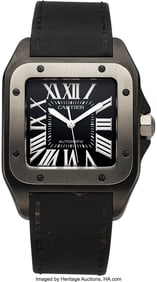 12019&colon; Cartier&comma; Santos 100 Black&comma; Reference 2625&comma; Steel