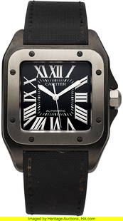 Cartier, Santos 100 Black, Reference 2625, Steel: Cartier&comma; Santos 100 Black&comma; Reference 2625&comma; Steel &amp; Titanium Wristwatch Case&colon; 38 mm x 51 mm&comma; PVD steel and titanium&comma; solid screw down case back and bezel Dial&co