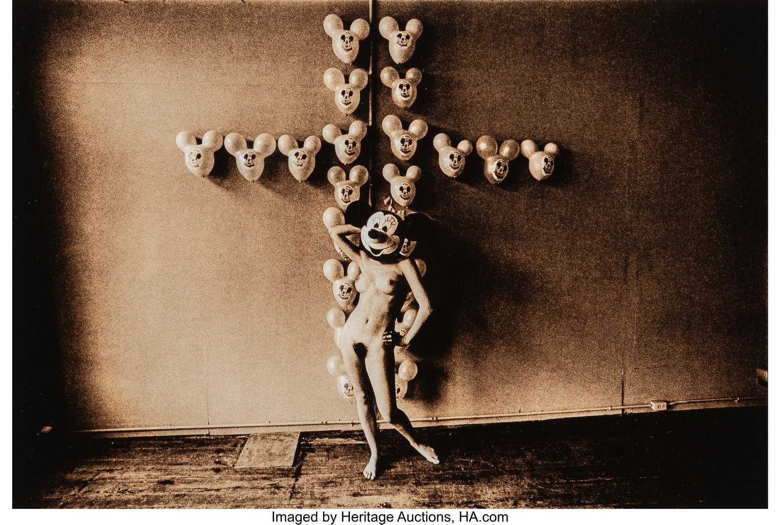 Les Krims (American, b. 1943) The Static Electri: Les Krims (American, b. 1943) The Static Electric Effect of Minnie Mouse on Mickey Mouse Balloons, 1968 Toned gelatin silver print, printed 1974 4-1/2 x 6-1/