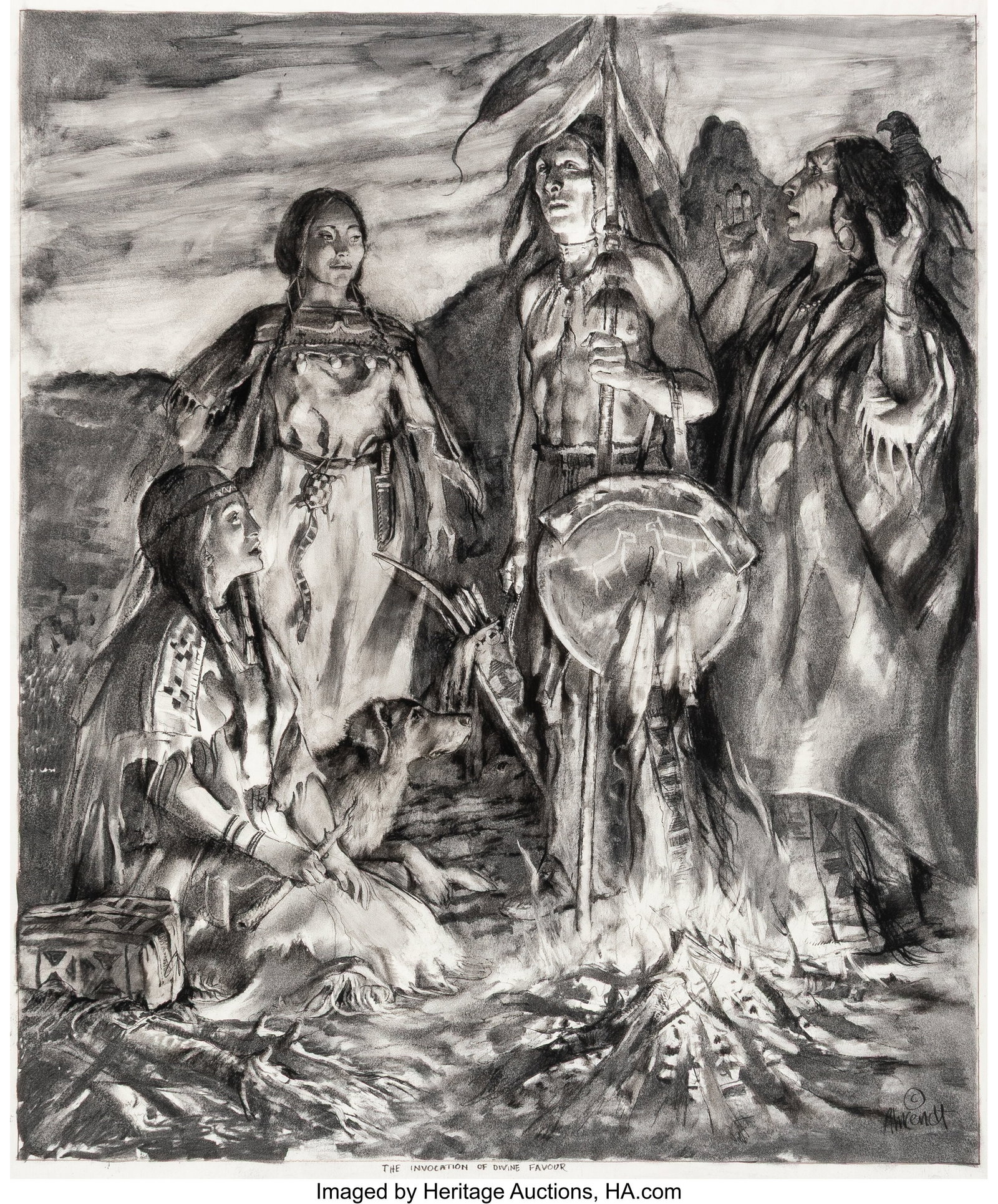 William H. Ahrendt (American, b. 1933) The Invoc: William H. Ahrendt (American, b. 1933) The Invocation of Divine Favour Charcoal on Paper 37-1/4 x 31 inches (94.6 x 78.7 cm) (sight)