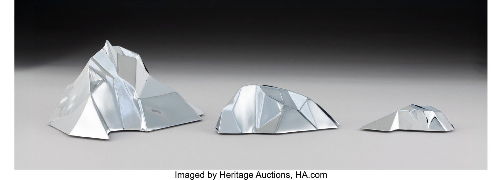 Patty Chang Three-Piece Sculpture USA Chrome-pla: Patty Chang Three-Piece Sculpture USA Chrome-plated bronze 4 x 7-1/2 x 5-3/8 inches (10.2 x 19.1 x 13.7 cm) (largest) Inscribed to underside: Pat