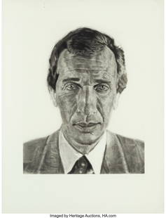 Chuck Close (1940-2021) Arne, 1989 Spit-bite etc: Chuck Close &lpar;1940-2021&rpar; Arne&comma; 1989 Spit-bite etching and aquatint on Hahnem&uuml;hle paper 31 x 23-3&sol;4 inches &lpar;78&period;7 x 60&period;3 cm&rpar; &lpar;sheet&rpar; Ed&period;