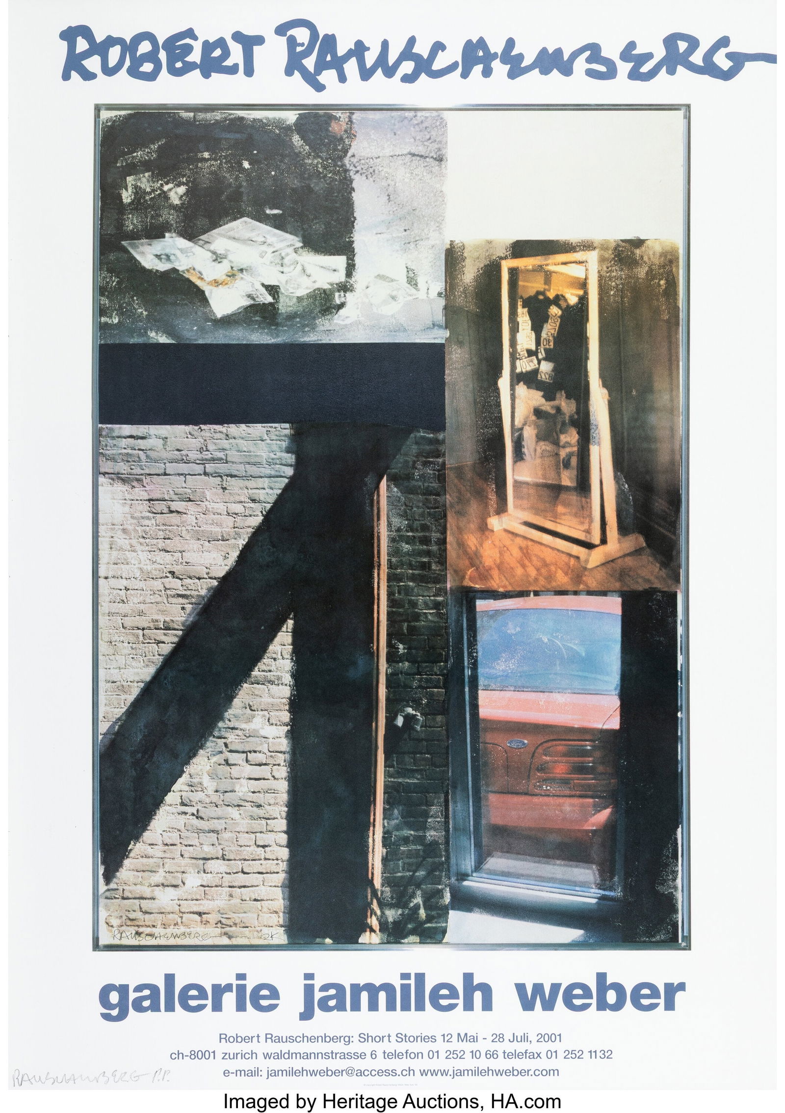Robert Rauschenberg (1925-2008) Galerie Jamileh: Robert Rauschenberg (1925-2008) Galerie Jamileh Weber Exhibition Poster, 2001 Offset lithograph in colors on wove paper 50-1/4 x 35-1/2 inches (127.6 x 90.2