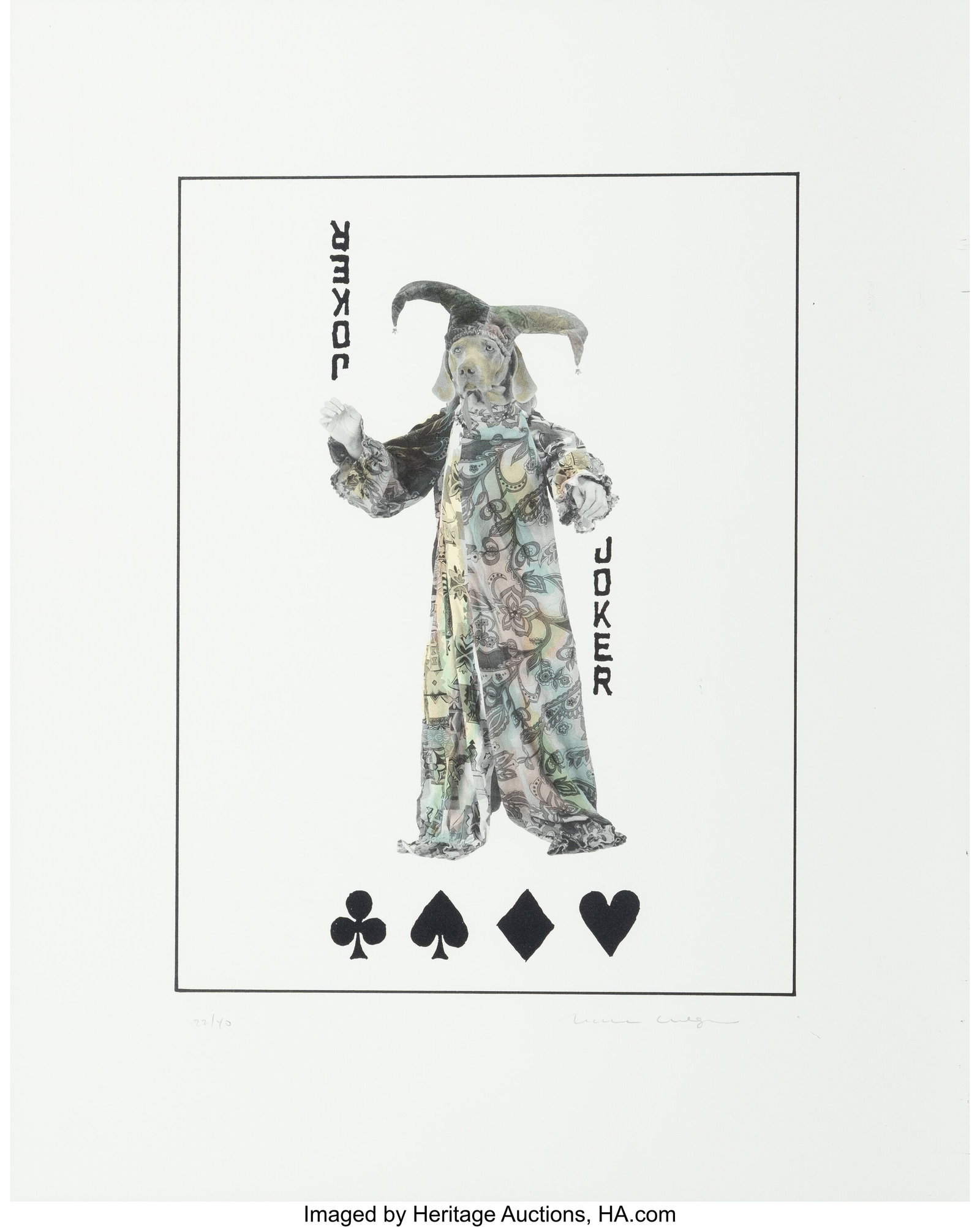 William Wegman (b. 1943) Royal Flush: Jokers, 19: William Wegman (b. 1943) Royal Flush: Jokers, 1998 Photolithograph in colors on wove paper 25-1/2 x 20 inches (64.8 x 50.8 cm) (sheet&rpar
