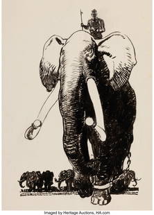 Herbert Morton Stoops (American, 1888-1948) Tarz: Herbert Morton Stoops &lpar;American&comma; 1888-1948&rpar; Tarzan and the Elephant Men&comma; Blue Book pulp magazine interior&comma; December 1937 Ink on heavyweight paper 11-1&sol;2 x 6 inches &lpa