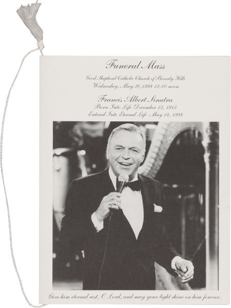 A Frank Sinatra Funeral Program, 1998.: A Frank Sinatra Funeral Program, 1998. Featuring a black and white image of the singer on