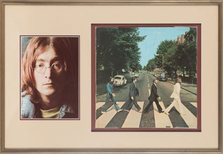 Beatles John Lennon Signed Abbey Road Cover Disp: Beatles John Lennon Signed Abbey Road Cover Display.