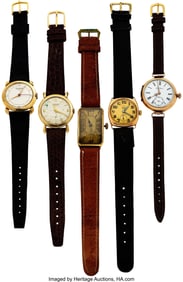13021: Five 14k Gold Wristwatches Case: 29 to 34 mm, 1