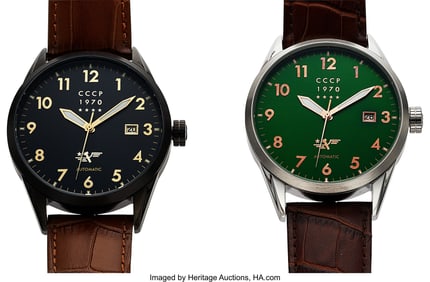 13040: Lot Of 2 CCCP Golden Soviet Submarine Wrist Watc