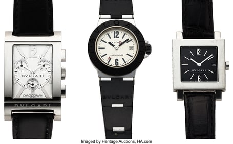 13060: Lot of 3 Bulgari Quartz Wristwatches Rectangula