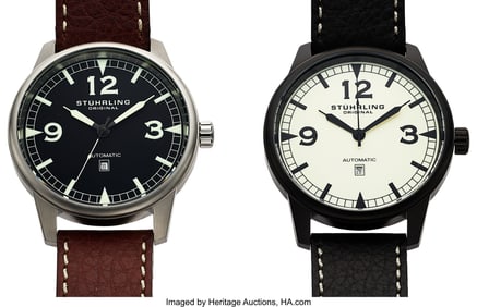 13043: Lot Of 2 Stuhrling Automatic Wrist Watches Case