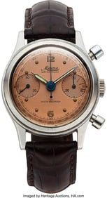 13080: Minerva Stainless Steel Vintage Chronograph Wris