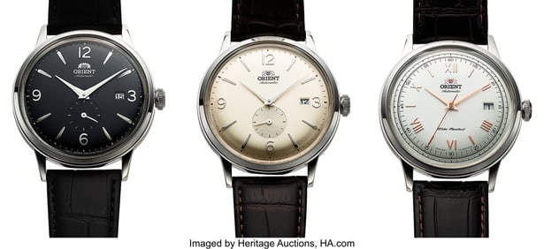 13031: Three Lot Orient Bambino Small Seconds Dress Wat