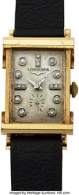 13007: Longines, 14k Gold Diamond Dial Vintage Wristwat