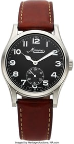 13083: Minerva Pythagore Stainless Steel Pilot Watch Re