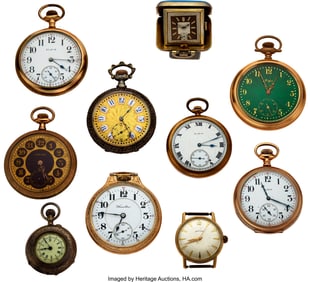 13068: Ten Unique Timepieces Case: 3/0 to 18 size, gol