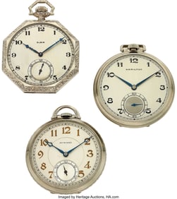 13050: Three Choice 14k White Gold Watches, Elgin, Howa