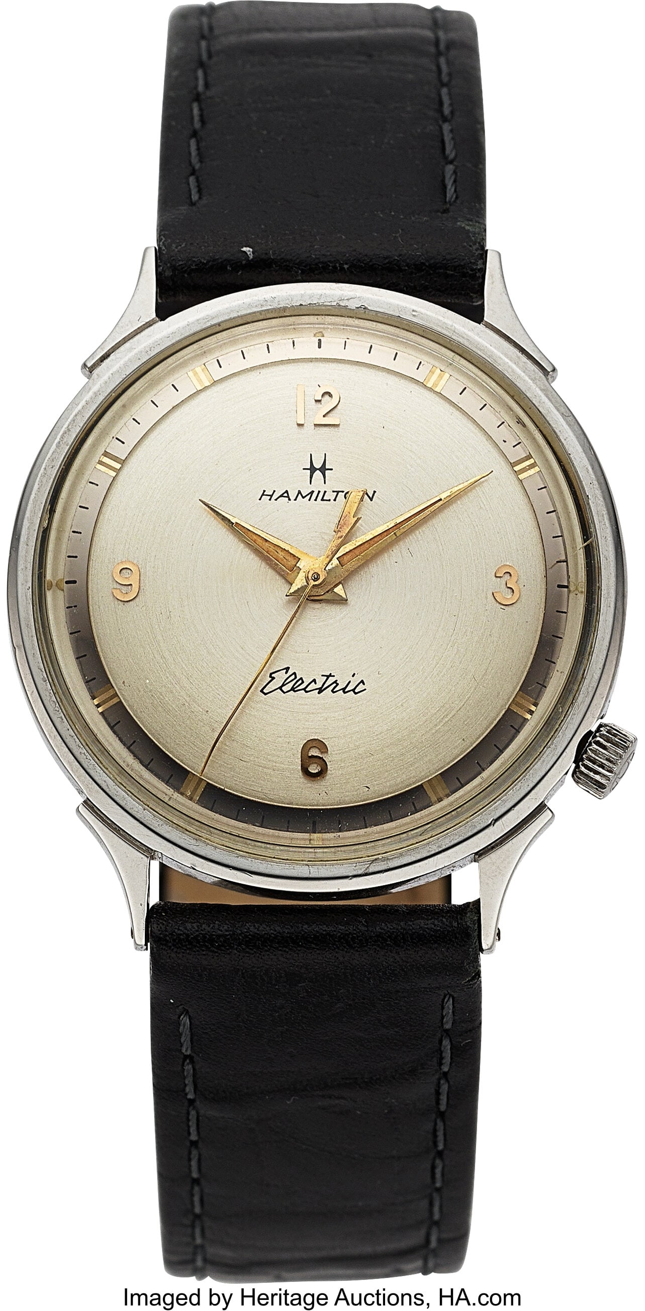 Hamilton "Skip Jack" Stainless Steel Electric Wr: Hamilton "Skip Jack" Stainless Steel Electric Wristwatch, circa 1960's Case: 33 mm, stainless steel, two body, curved lugs Dial: silver, two tone, appli