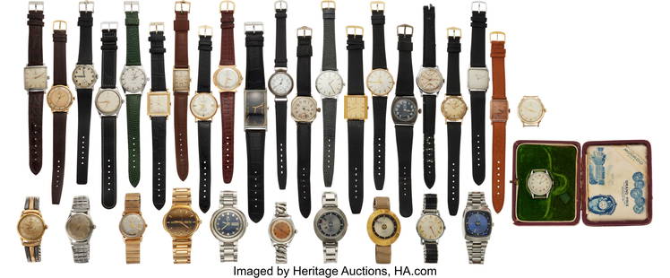 Thirty Two Vintage Wristwatches Including 9 Ome: Thirty Two Vintage Wristwatches Including 9 Omega's, three Zodiac "Astrographic" types, an SST 36000, a small steel Movado in original box circa 1912 HID03101062020 © 2025 Herit