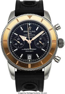 Breitling, Ref. U23370 "Heritage" Rose Gold & St: Breitling&comma; Ref&period; U23370 "Heritage" Rose Gold &amp; Steel Automatic Chronograph&comma; Box &amp; Papers Case&colon; 44 mm&comma; stainless steel&comma; solid screw back&comma; rose gold bez
