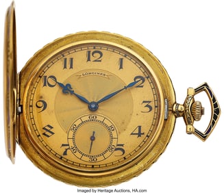 13090: Longines 14k Gold Hunters Case with Enamel, 48 m