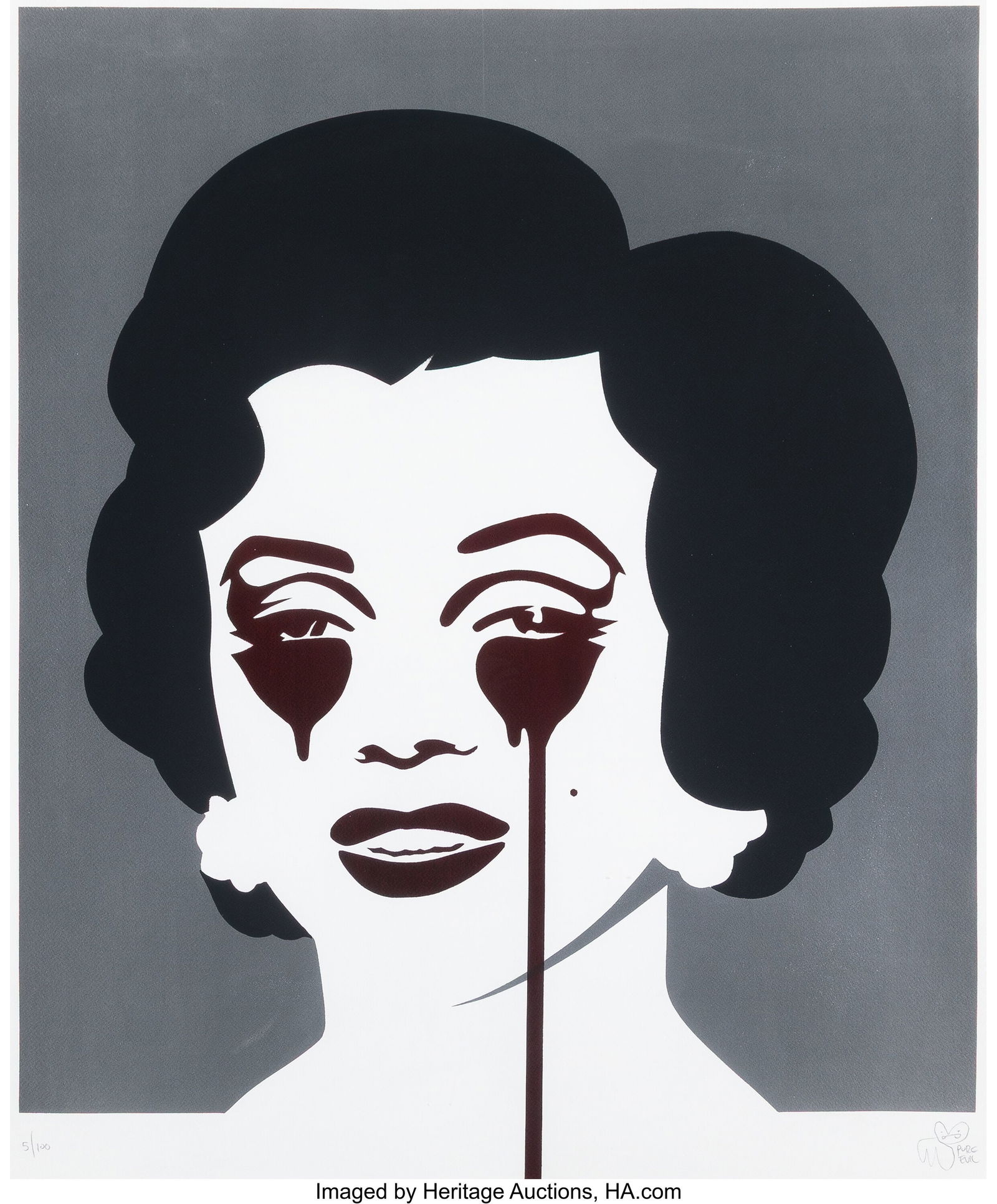 Pure Evil (b. 1968) Untitled (Marilyn Monroe Bla: Pure Evil (b. 1968) Untitled (Marilyn Monroe Black), 2021 Screenprint in colors on Fedrigoni paper 33-1/2 x 27-1/2 inches (85 x 70 cm) (sheet&rp