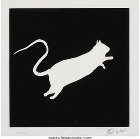 42030: Blek le Rat (b. 1951) White Rat on Black, 2020 S