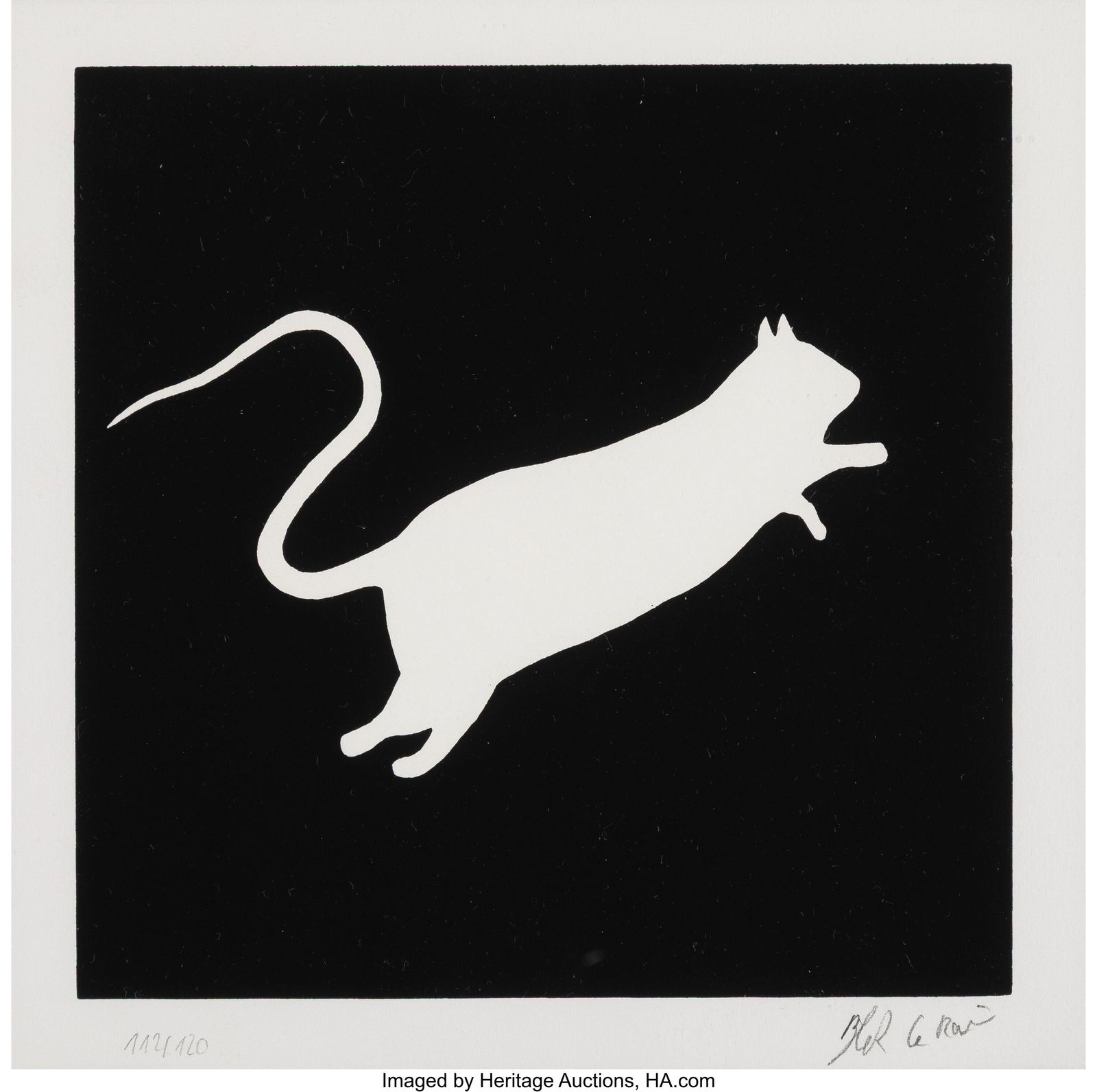 Blek le Rat (b. 1951) White Rat on Black, 2020 S: Blek le Rat (b. 1951) White Rat on Black, 2020 Screenprint on Arches paper 9-3/4 x 9-3/4 inches (24.9 x 24.9 cm) (sheet) Ed. 112
