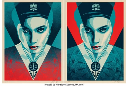 42112: Shepard Fairey (b. 1970) Justice Woman (two work
