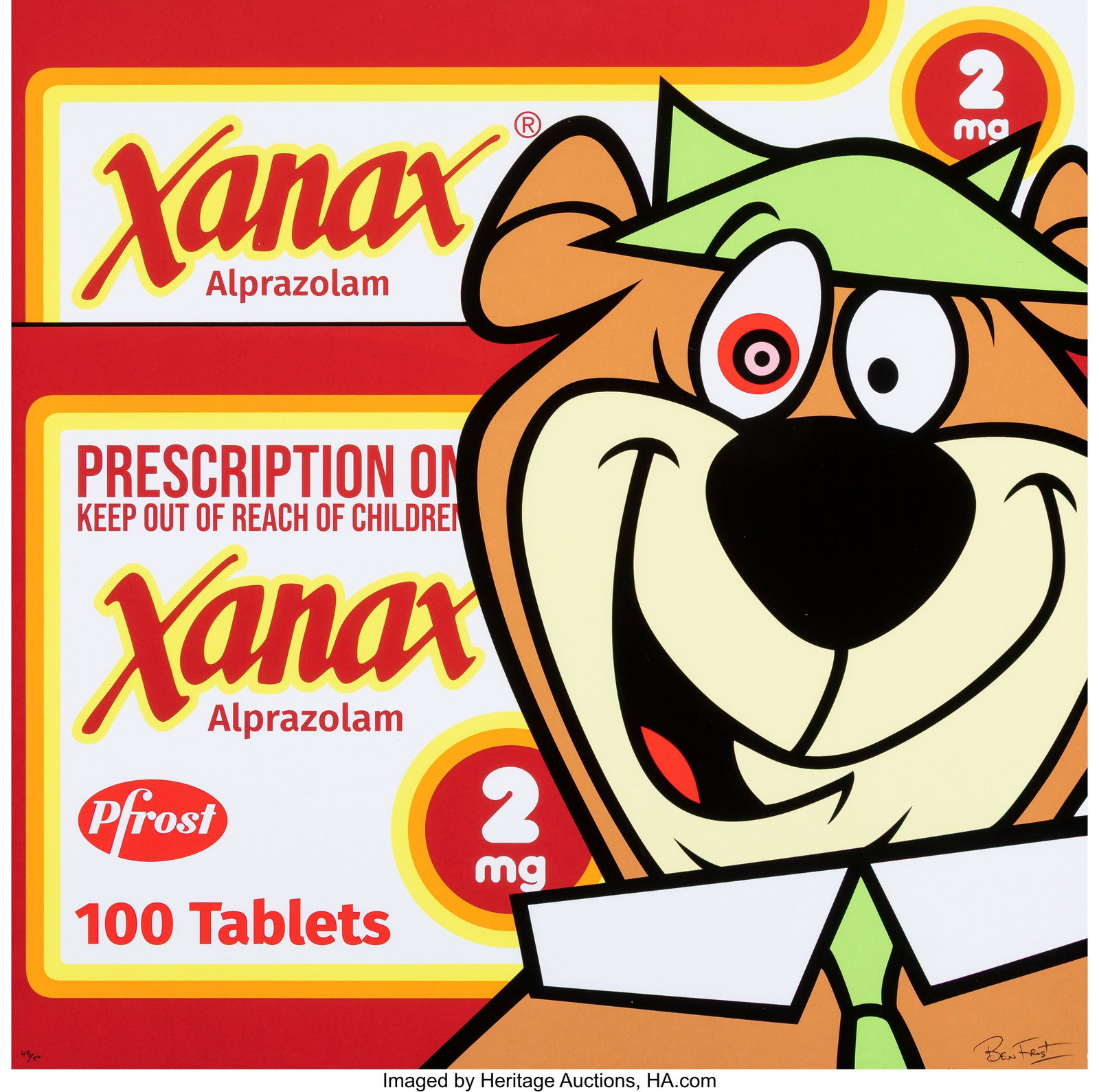 Ben Frost (b. 1975) Yogi On Xanax (Red), 2022 Ha: Ben Frost (b. 1975) Yogi On Xanax (Red), 2022 Hand-pulled screenprint in colors on Mohawk paper 24 x 24 inches (61.0 x 61.0 cm) (sheet&rpa
