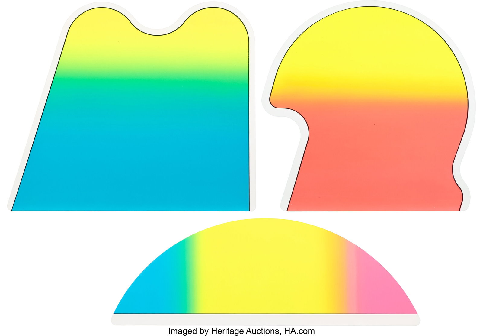 Greg Bogin (b. 1965) Three Works, 2015-2017 Uniq: Greg Bogin (b. 1965) Three Works, 2015-2017 Unique screenprint in colors on shaped panel 23-3/8 x 27-3/4 inches (59.4 x 70.5 cm) (largest&co