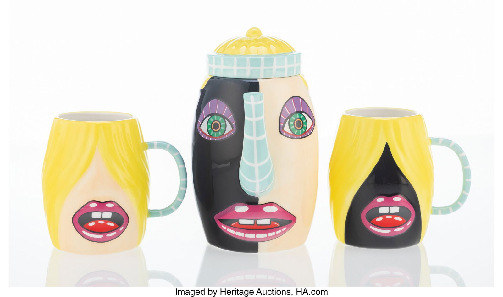 Brian Calvin (b. 1969) Tea Together (three works: Brian Calvin (b. 1969) Tea Together (three works), 2021 Ceramic 8 x 8 x 4-1/2 inches (20.3 x 20.3 x 11.4 cm) (teapot) Ed&p