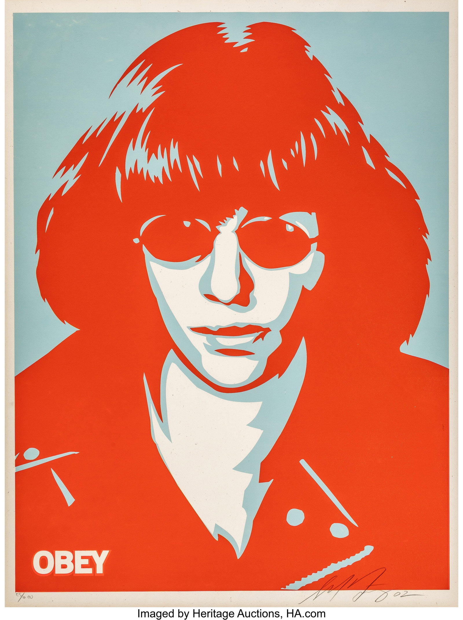 Shepard Fairey (b. 1970) Ramone Poster, 2002 Scr: Shepard Fairey (b. 1970) Ramone Poster, 2002 Screenprint in colors on Cream Speckletone paper 24 x 18 inches (61.0 x 45.7 cm) (sheet) Ed&period