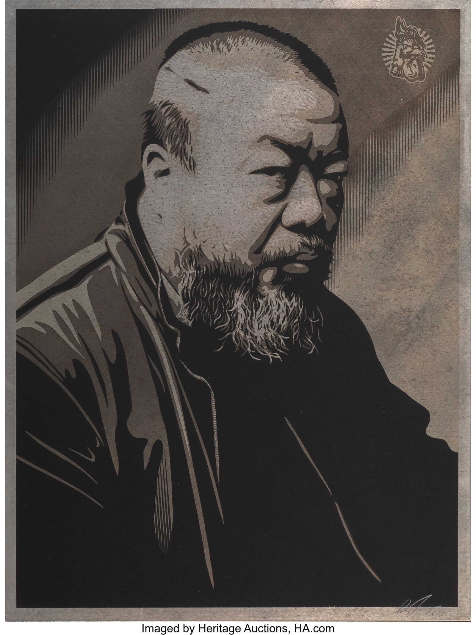 Shepard Fairey (b. 1970) Ai Weiwei, 2015 Mono-en: Shepard Fairey (b. 1970) Ai Weiwei, 2015 Mono-engraving on aluminum sheet 24 x 18 inches (61.0 x 45.7 cm) (sheet) A.P. Signed and