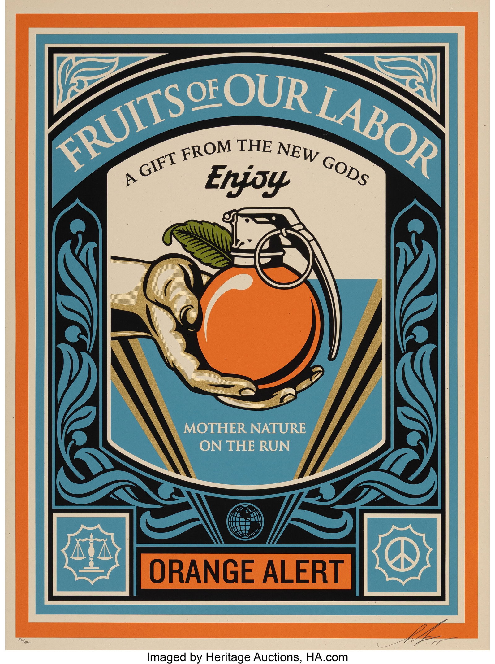 Shepard Fairey (b. 1970) Fruits of Our Labor, 20: Shepard Fairey (b. 1970) Fruits of Our Labor, 2015 Screenprint in colors on Cream Speckletone paper 24 x 18 inches (61.0 x 45.7 cm) (sheet) Ed&