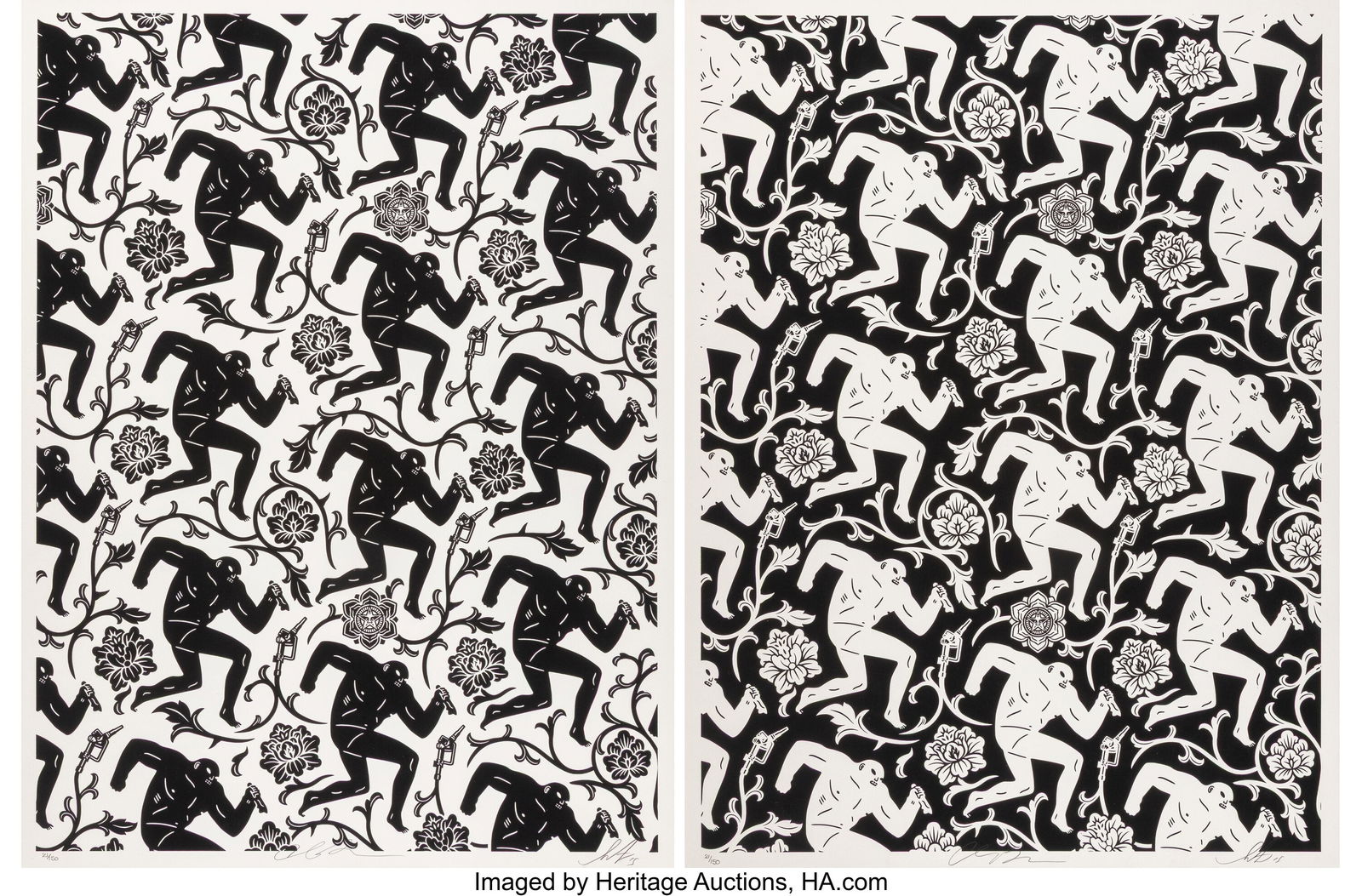 Shepard Fairey X Cleon Peterson Pattern Of Corru: Shepard Fairey X Cleon Peterson Pattern Of Corruption (diptych), 2015 Screenprints in colors on wove paper 24 x 18 inches (61.0 x 45.7 cm) (sheet) Ed&