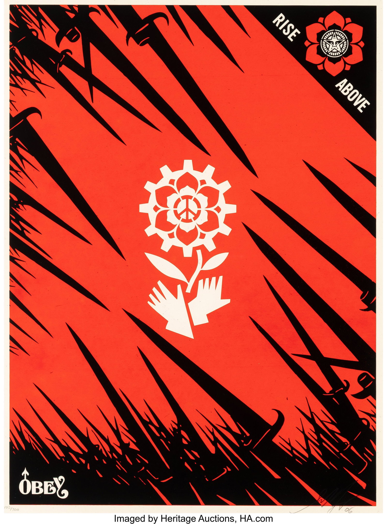 Shepard Fairey (b. 1970) Bayonettes, 2006 Screen: Shepard Fairey (b. 1970) Bayonettes, 2006 Screenprint in colors on Cream Speckletone paper 24 x 18 inches (61.0 x 45.7 cm) (sheet) Ed. 1
