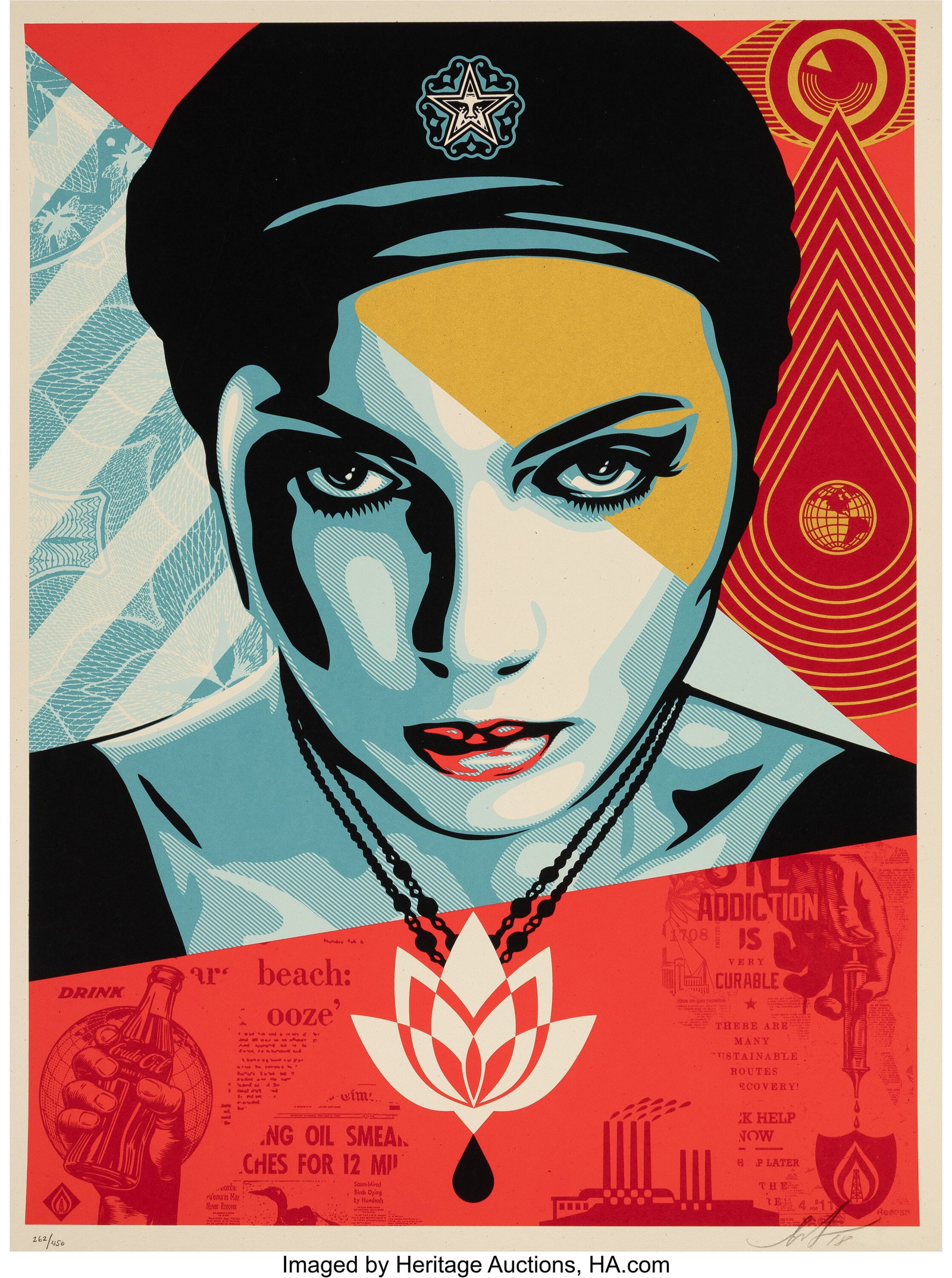 Shepard Fairey (b. 1970) Oil Lotus Woman, 2018 S: Shepard Fairey (b. 1970) Oil Lotus Woman, 2018 Screenprint in colors on Speckletone Fine Art paper 24 x 18 inches (61.0 x 45.7 cm) (sheet) Ed&p