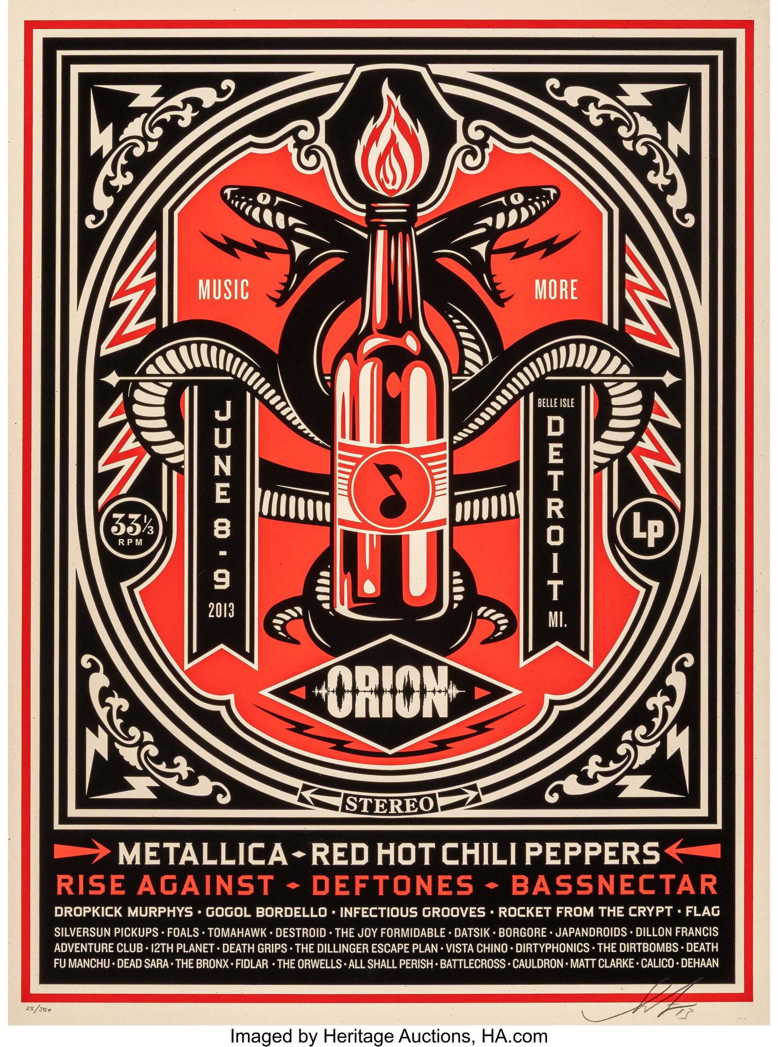 Shepard Fairey (b. 1970) Orion festival poster, : Shepard Fairey (b. 1970) Orion festival poster, 2013 Screenprint in colors on Cream Speckletone paper 24 x 18 inches (61.0 x 45.7 cm) (sheet) E