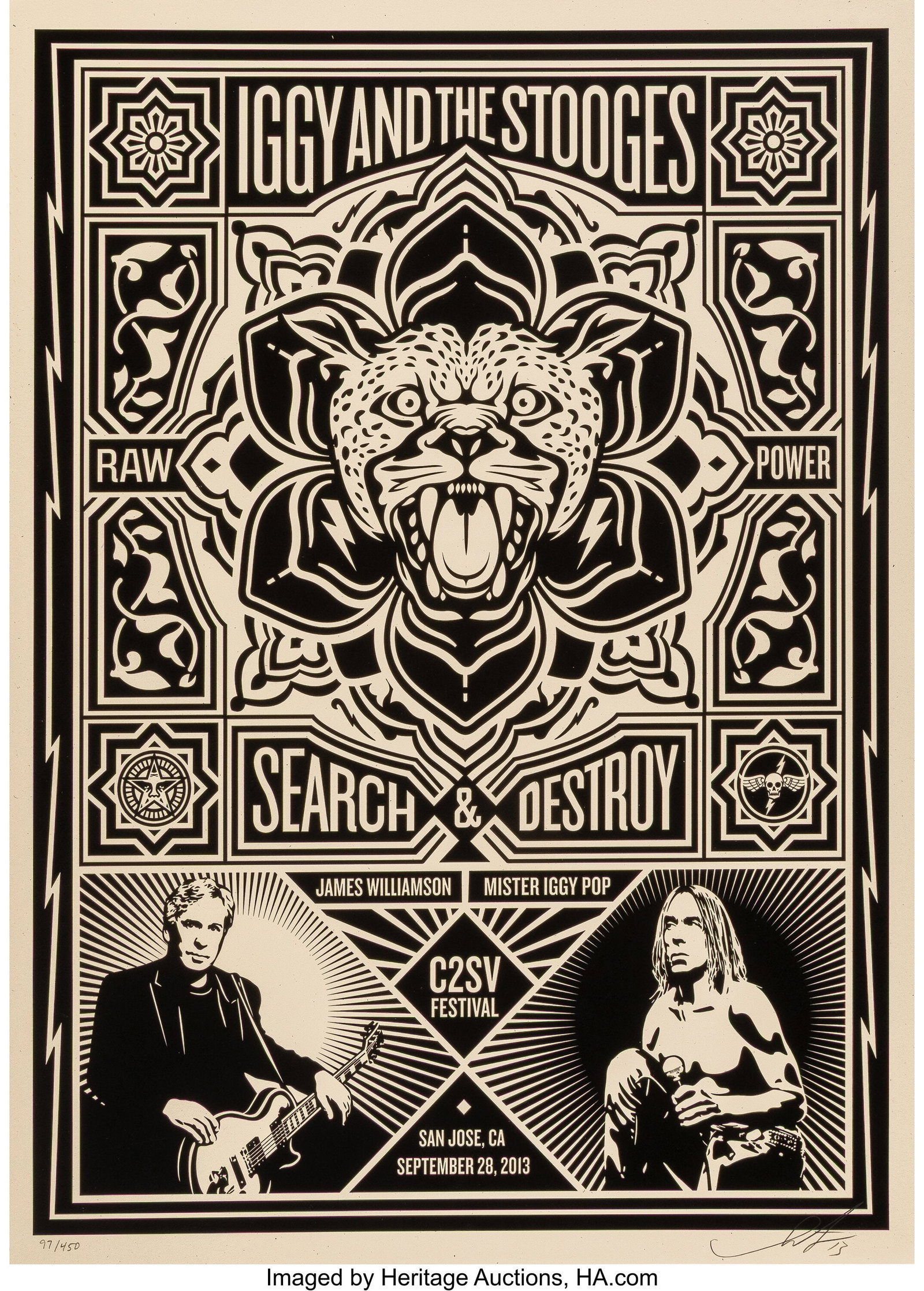 Shepard Fairey (b. 1970) Iggy and the Stooges, 2: Shepard Fairey (b. 1970) Iggy and the Stooges, 2013 Screenprint in colors on Cream Speckletone paper 24 x 18 inches (61.0 x 45.7 cm) (sheet) Ed