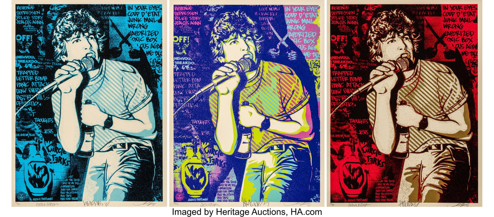 Shepard Fairey X Keith Morris X Glen E. Friedman: Shepard Fairey X Keith Morris X Glen E. Friedman Keith Morris (triptych), 2013 Screenprints in colors on Cream Speckletone paper 24 x 18 inches (61.0 x 45.7 c