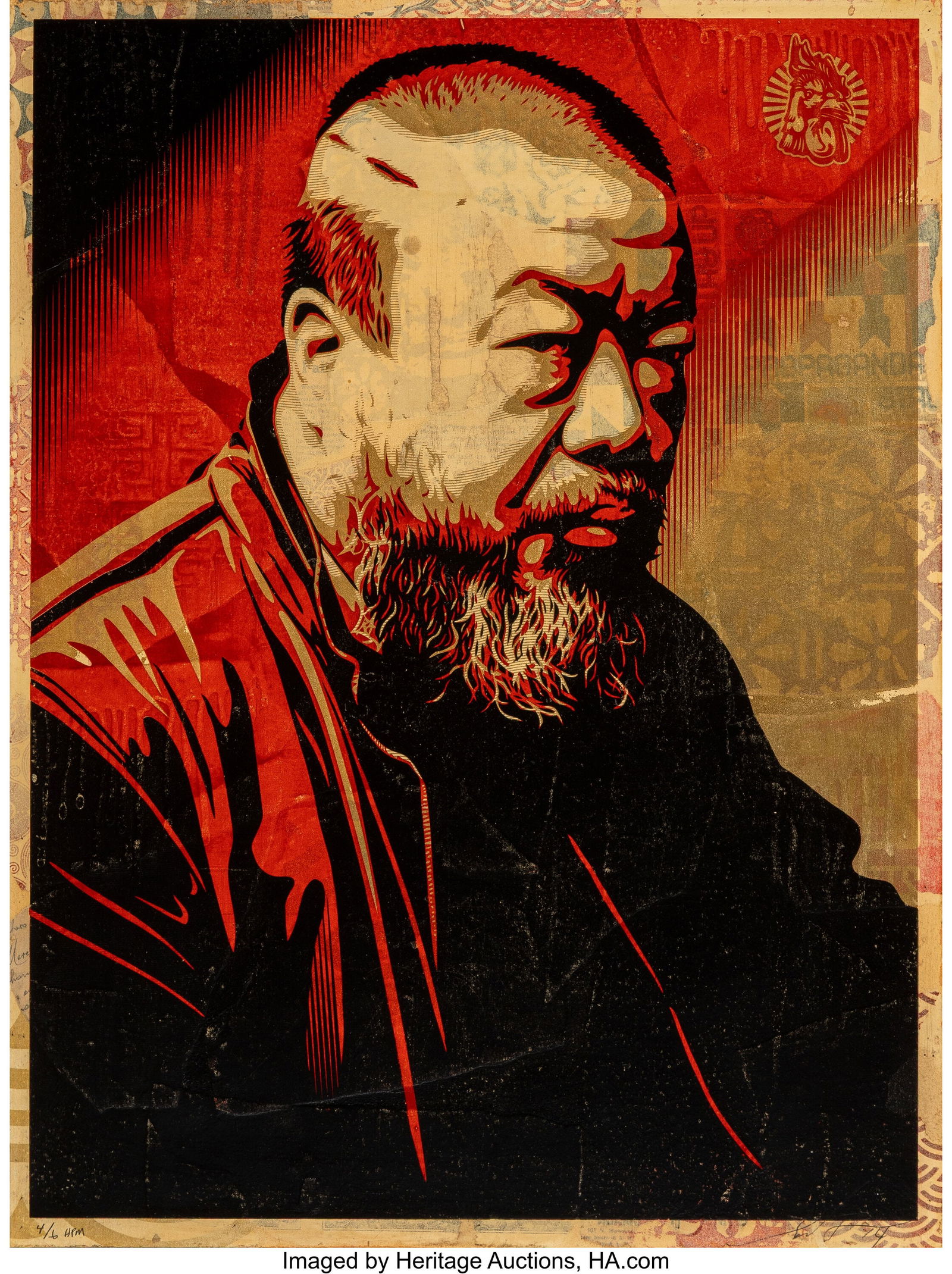 Shepard Fairey (b. 1970) Ai Weiwei X Cost of Exp: Shepard Fairey (b. 1970) Ai Weiwei X Cost of Expression, 2014 Collage and hand-pulled multiple in colors on panel 24 x 18 inches (61.0 x 45.7 cm) (p