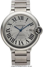 12014: Cartier Stainless Steel Ballon Blue Wrist Watch