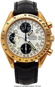 12028: Omega 18k Yellow Gold Speedmaster Wrist Watch Re