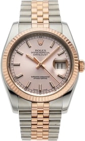 12043: Rolex Datejust Index Two Tone Rose Gold And Stai